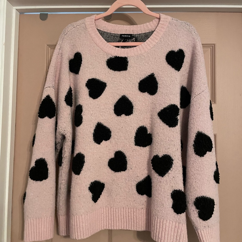 Torrid Pink and Black Heart Crew Neck Sweater